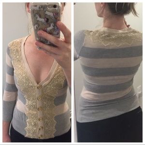 Charlotte Striped Cardigan with Lace Detail